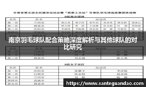 南京羽毛球队配合策略深度解析与其他球队的对比研究